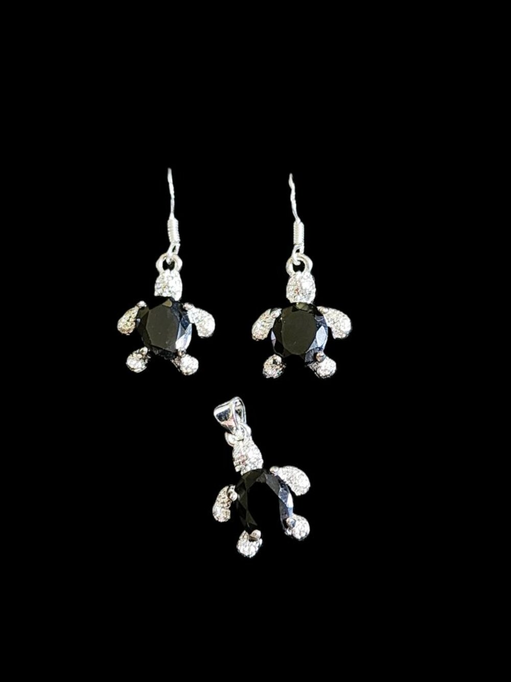 VTG 2000 Y2K Sterling Silver 925 Black Onyx Turtle Earring & Pendant Set 5.7g